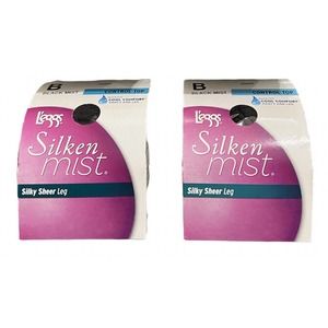 2PK L'eggs Women's Silken No Waistband Control Top Panty Hose,Black Mist, Size B